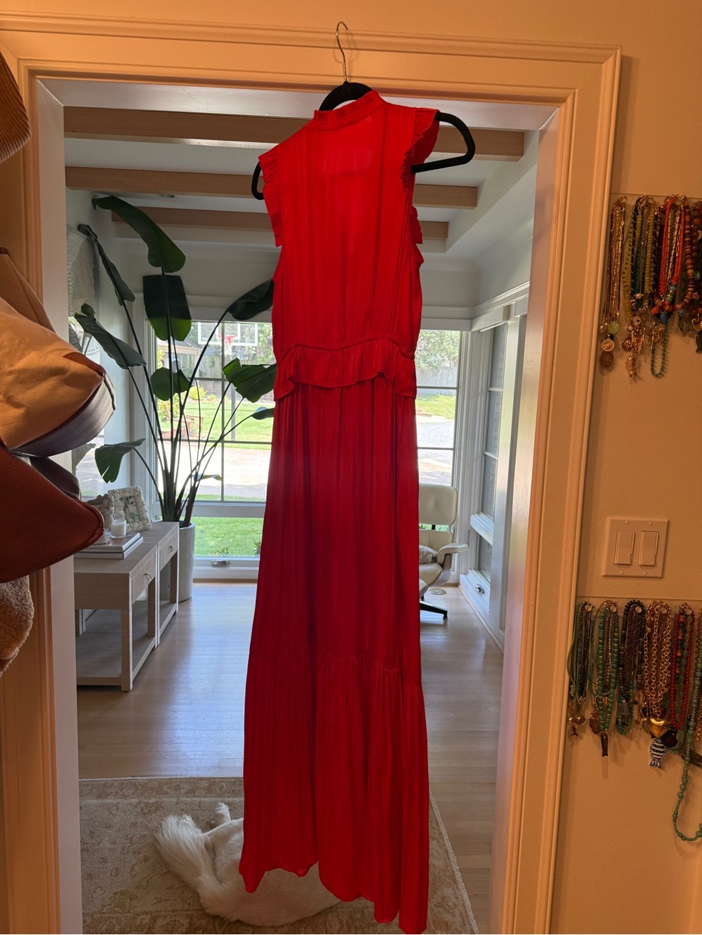 THML Vibrant Red Maxi Dress with Ruffle Accents - Picture 5 of 8